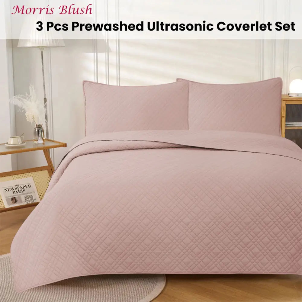 Jane Barrington Morris Blush Ultrasonic Embossed Lightly Quilted Reversible Coverlet Set King - Home & Garden > Bedding