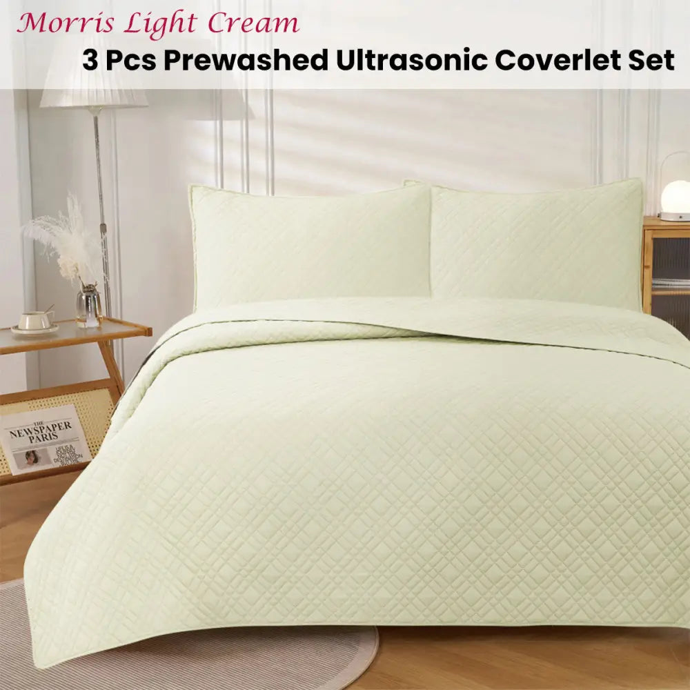 Jane Barrington Morris Light Cream Ultrasonic Embossed Lightly Quilted Reversible Coverlet Set King - Home & Garden >