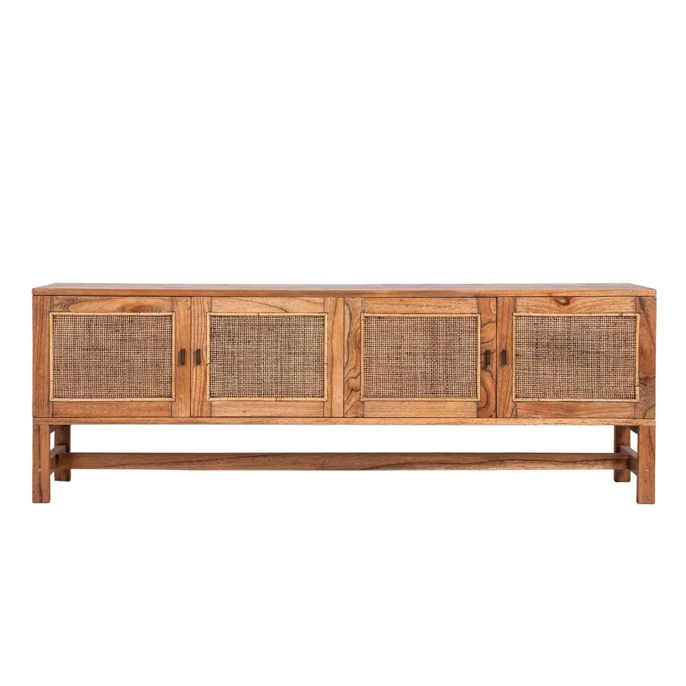 Jasmine ETU Entertainment TV Unit 160cm 4 Door Mindi Wood Rattan - Brown - Furniture > Living Room