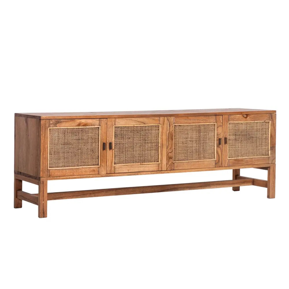 Jasmine ETU Entertainment TV Unit 160cm 4 Door Mindi Wood Rattan - Brown - Furniture > Living Room