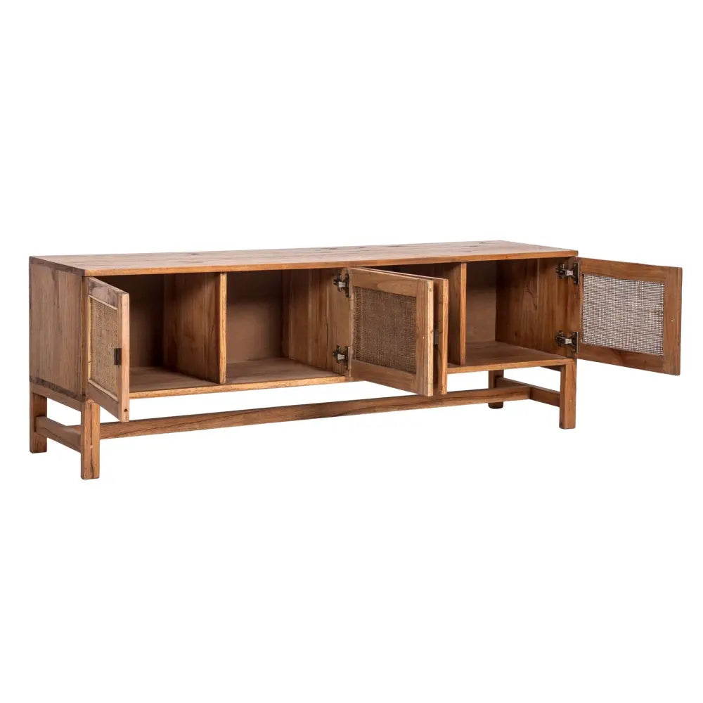 Jasmine ETU Entertainment TV Unit 160cm 4 Door Mindi Wood Rattan - Brown - Furniture > Living Room