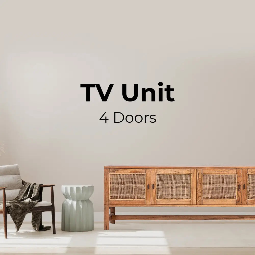 Jasmine ETU Entertainment TV Unit 160cm 4 Door Mindi Wood Rattan - Brown - Furniture > Living Room