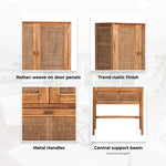 Jasmine Tall Storage Cabinet 90cm 2 Door 1 Drawer Mindi Wood Rattan - Brown - Furniture > Living Room