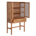 Jasmine Tall Storage Cabinet 90cm 2 Door 1 Drawer Mindi Wood Rattan - Brown - Furniture > Living Room