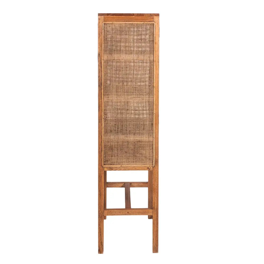 Jasmine Tall Storage Cabinet 90cm 2 Door 1 Drawer Mindi Wood Rattan - Brown - Furniture > Living Room