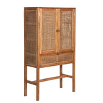 Jasmine Tall Storage Cabinet 90cm 2 Door 1 Drawer Mindi Wood Rattan - Brown - Furniture > Living Room