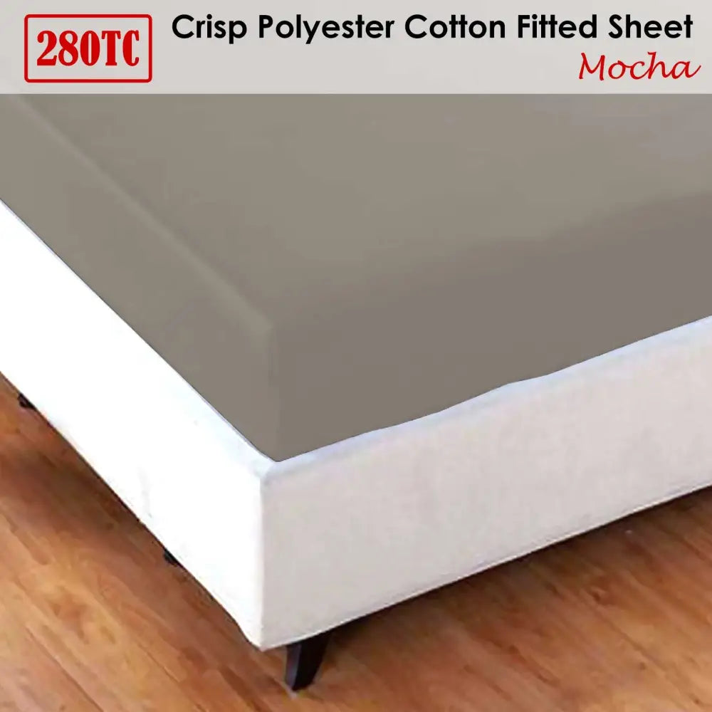 Jason Crisp Polyester Cotton Fitted Sheet Mocha - King - Home & Garden > Bedding > Bed Sheets