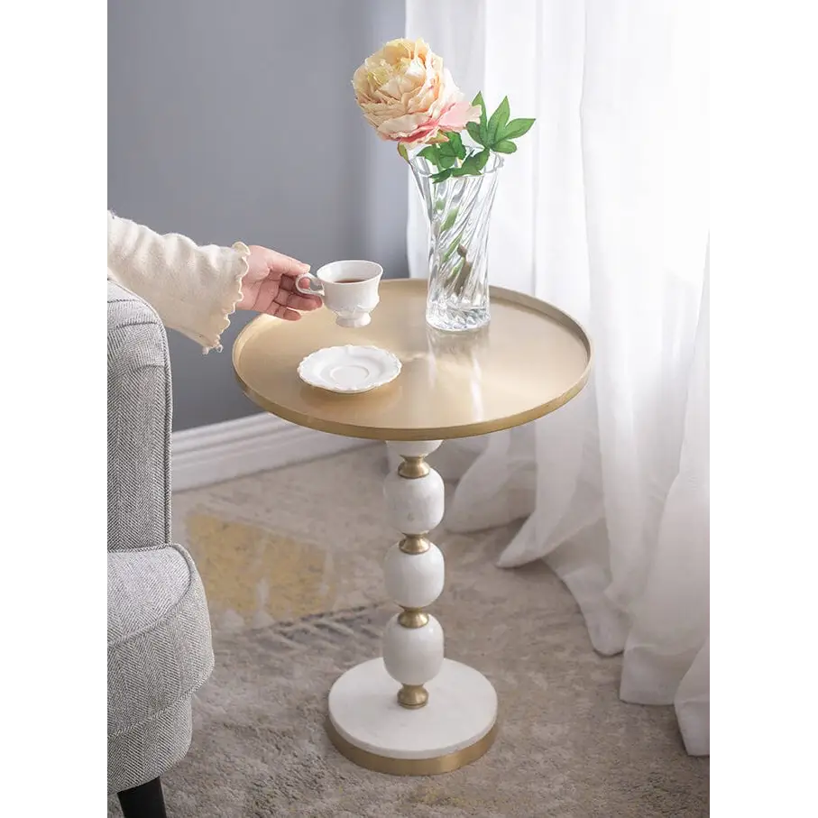 JESICCA MARBLE AND ALUMINUIM HAND MADE SIDE TABLE - Furniture > Living Room > Side Tables