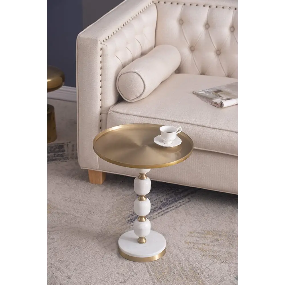 JESICCA MARBLE AND ALUMINUIM HAND MADE SIDE TABLE - Furniture > Living Room > Side Tables