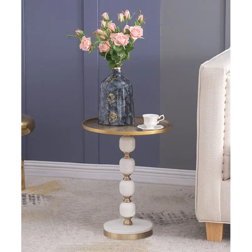 JESICCA MARBLE AND ALUMINUIM HAND MADE SIDE TABLE - Furniture > Living Room > Side Tables