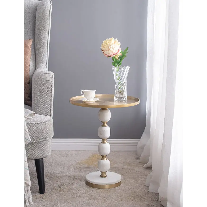 JESICCA MARBLE AND ALUMINUIM HAND MADE SIDE TABLE - Furniture > Living Room > Side Tables