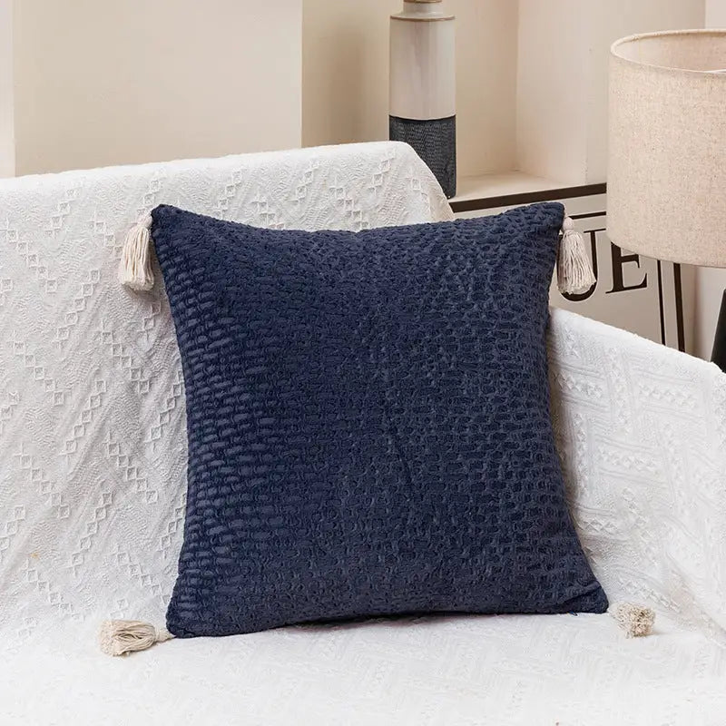 Jewel Orchid Set of 2 Textured Velvet Throw Pillow Covers with Tassels - Decorative Square Cushions 45*45cm - Home &