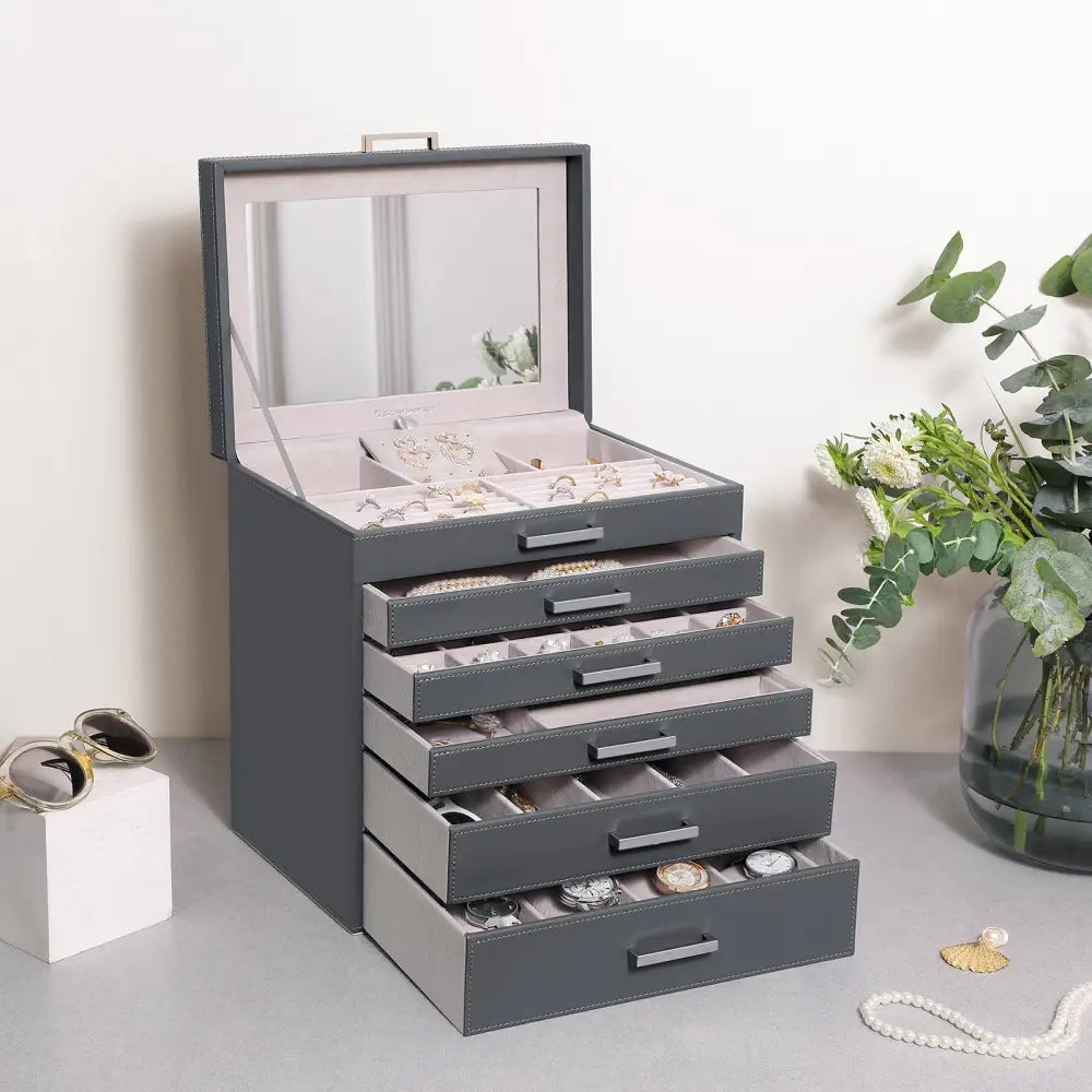 Jewellery Grey Box 6 Layers 5 Drawers - Home & Garden > Bathroom Accessories