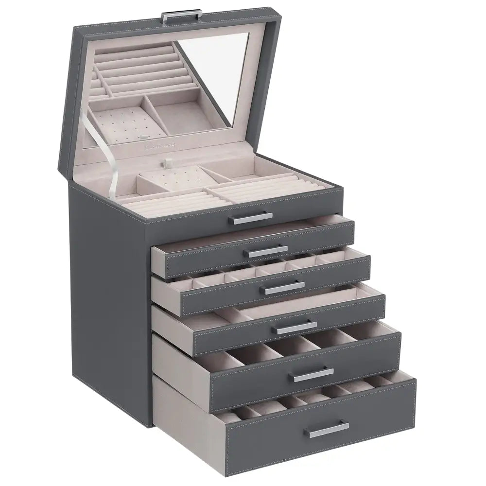 Jewellery Grey Box 6 Layers 5 Drawers - Home & Garden > Bathroom Accessories