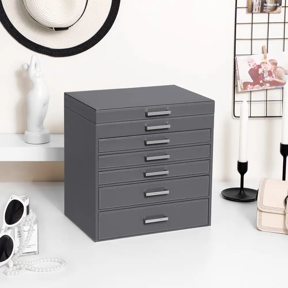 Jewellery Grey Box 6 Layers 5 Drawers - Home & Garden > Bathroom Accessories