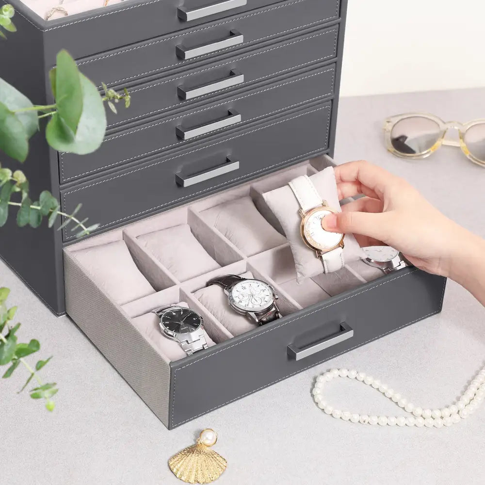 Jewellery Grey Box 6 Layers 5 Drawers - Home & Garden > Bathroom Accessories