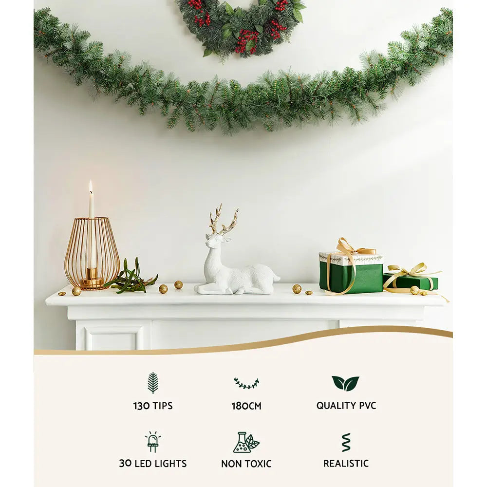 Jingle Jollys 1.8m Christmas Garland with LED lights Party Xmas Decorations - Occasions > Christmas > Christmas Wreaths