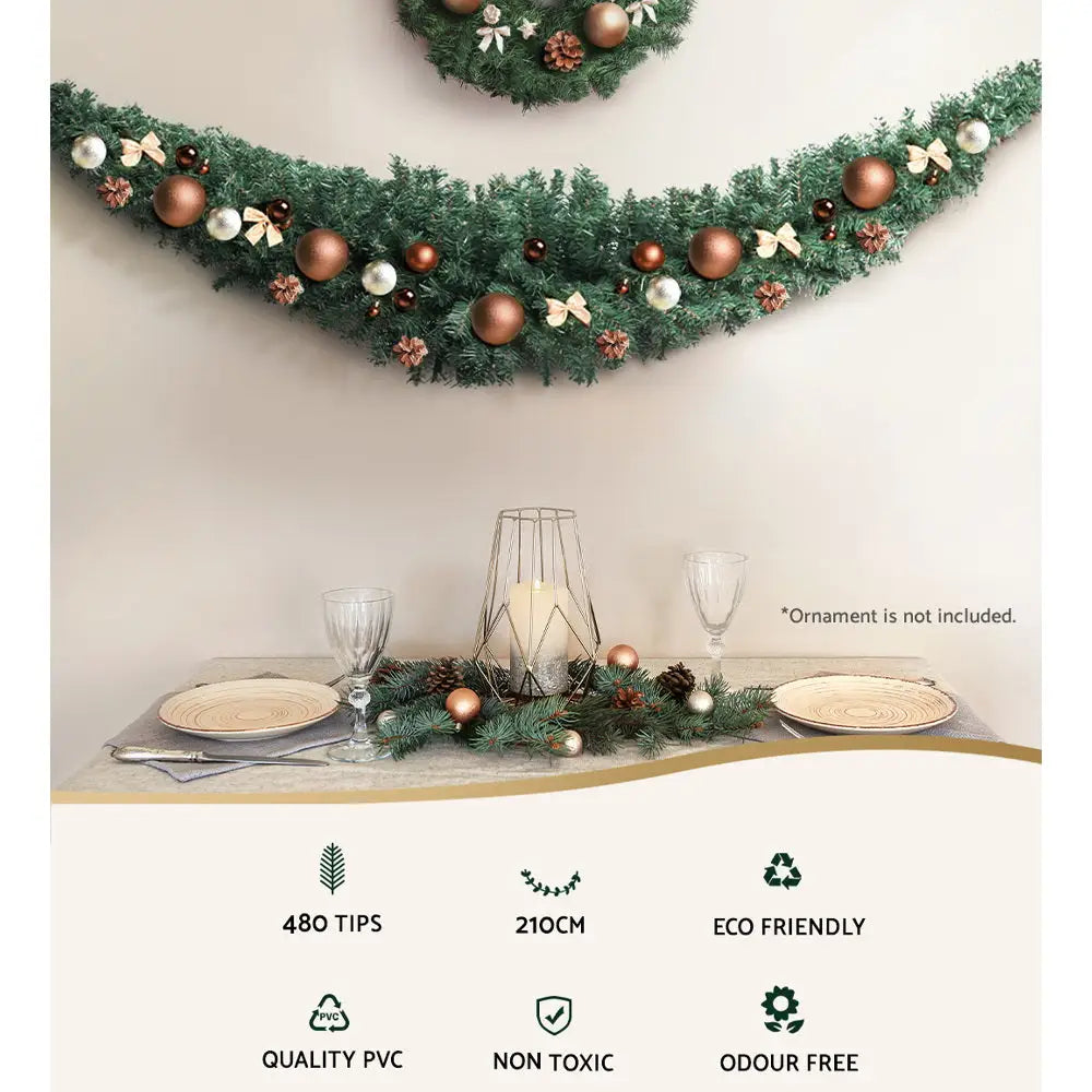Jingle Jollys 2.1m Christmas Garland Xmas Decorations Green Wedding Party - Occasions > Christmas > Christmas Wreaths &