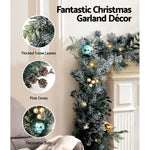 Jingle Jollys 2.7m Christmas Garland with Wreath Set LED Lights Snowy Xmas Decor - Occasions > Christmas > Christmas