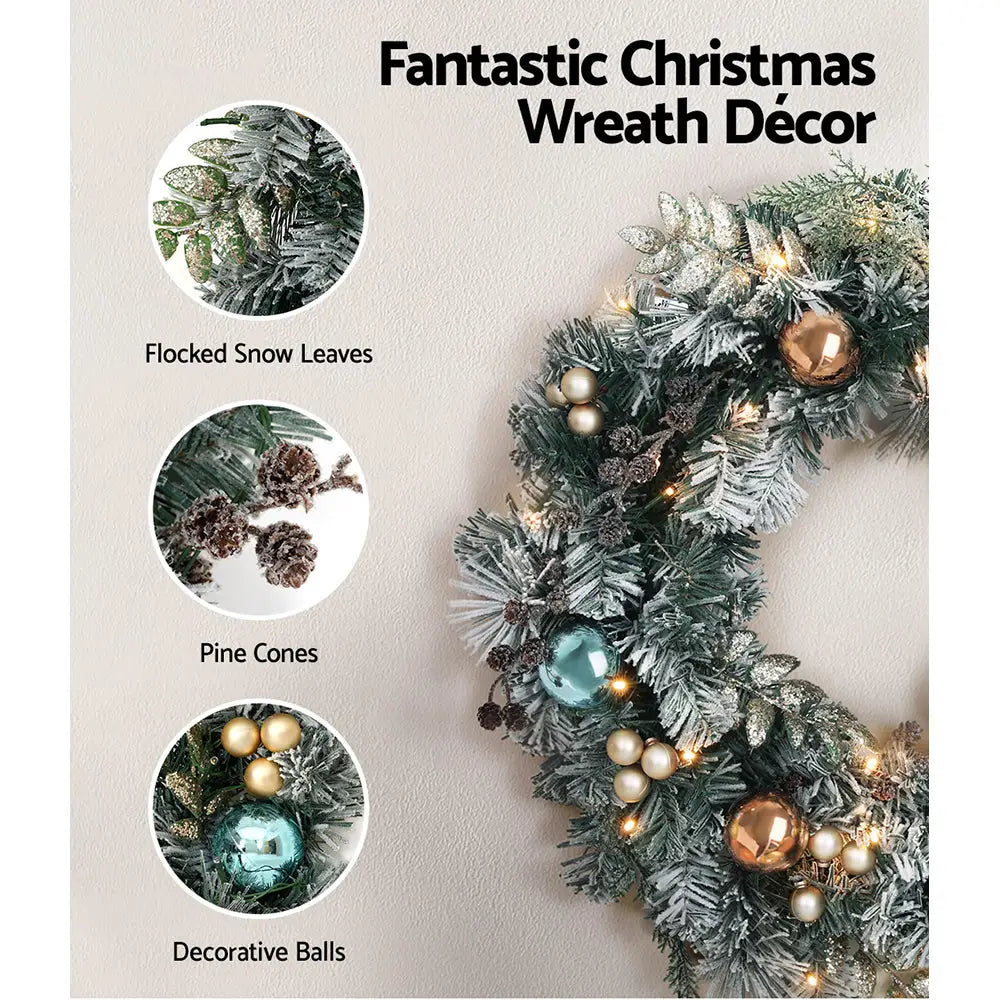 Jingle Jollys 2.7m Christmas Garland with Wreath Set LED Lights Snowy Xmas Decor - Occasions > Christmas > Christmas
