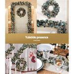 Jingle Jollys 2.7m Christmas Garland with Wreath Set LED Lights Snowy Xmas Decor - Occasions > Christmas > Christmas