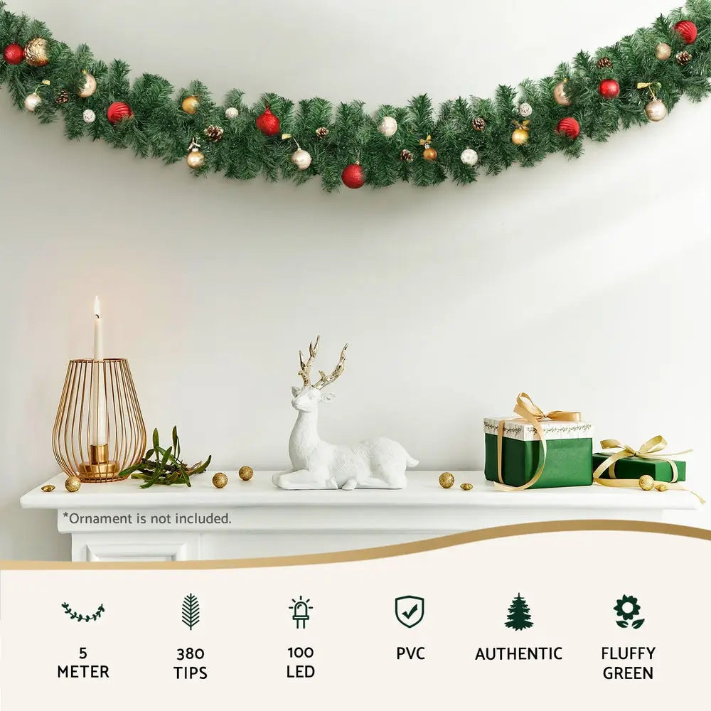 Jingle Jollys 5M Christmas Garland LED Lights Party Xmas Decorations 380 TIPS - Occasions > Christmas > Christmas