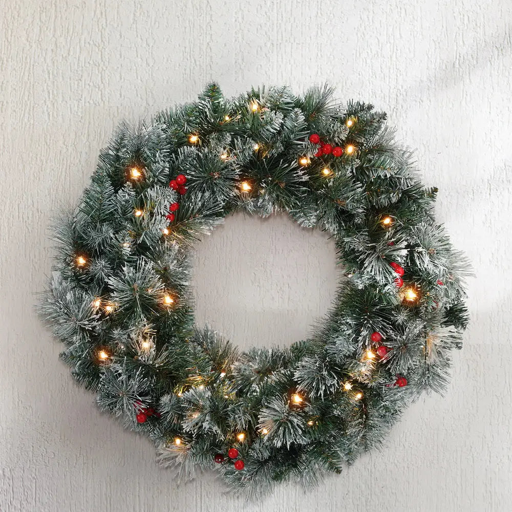 Jingle Jollys 60cm Christmas Wreath LED Lights Snowy Berries Garland Party Decor - Occasions > Christmas > Christmas