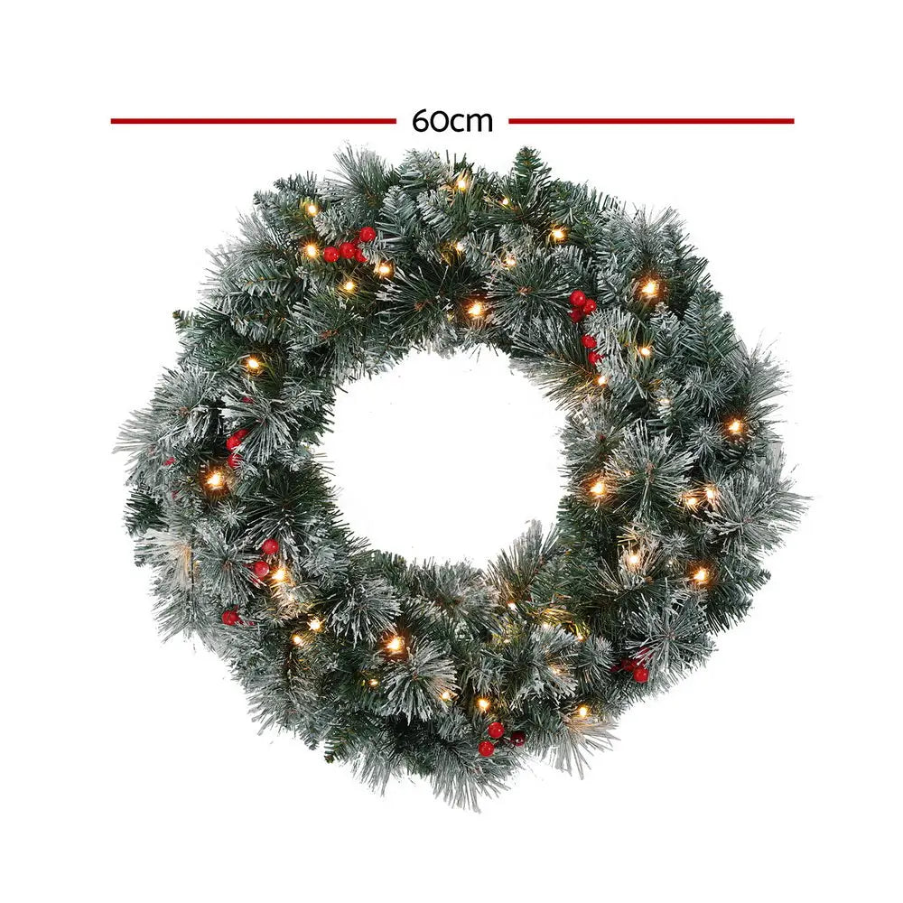 Jingle Jollys 60cm Christmas Wreath LED Lights Snowy Berries Garland Party Decor - Occasions > Christmas > Christmas