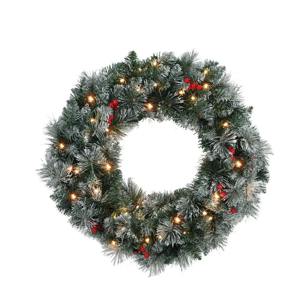 Jingle Jollys 60cm Christmas Wreath LED Lights Snowy Berries Garland Party Decor - Occasions > Christmas > Christmas