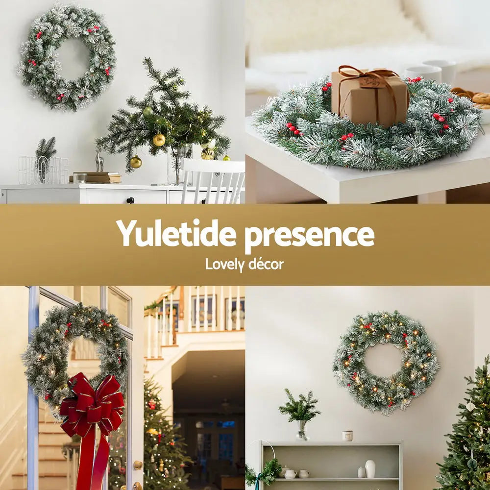 Jingle Jollys 60cm Christmas Wreath LED Lights Snowy Berries Garland Party Decor - Occasions > Christmas > Christmas