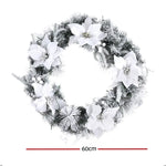 Jingle Jollys 60cm Christmas Wreath LED Lights Snowy Flowers Garland Party Decor - Occasions > Christmas > Christmas