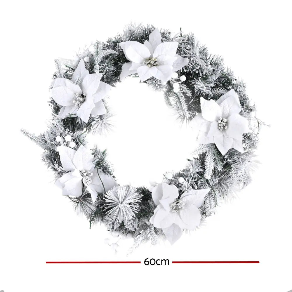 Jingle Jollys 60cm Christmas Wreath LED Lights Snowy Flowers Garland Party Decor - Occasions > Christmas > Christmas