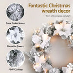 Jingle Jollys 60cm Christmas Wreath LED Lights Snowy Flowers Garland Party Decor - Occasions > Christmas > Christmas