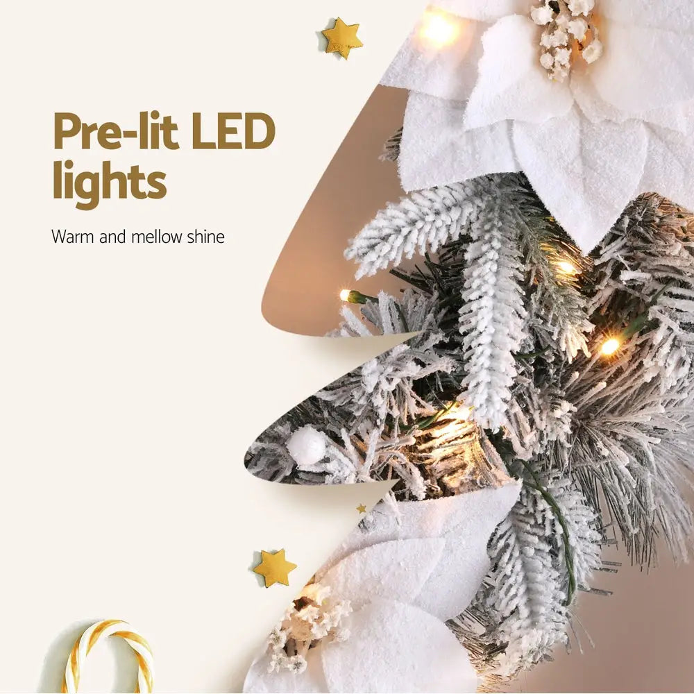 Jingle Jollys 60cm Christmas Wreath LED Lights Snowy Flowers Garland Party Decor - Occasions > Christmas > Christmas