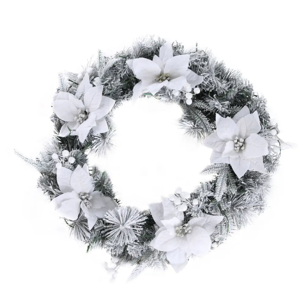 Jingle Jollys 60cm Christmas Wreath LED Lights Snowy Flowers Garland Party Decor - Occasions > Christmas > Christmas