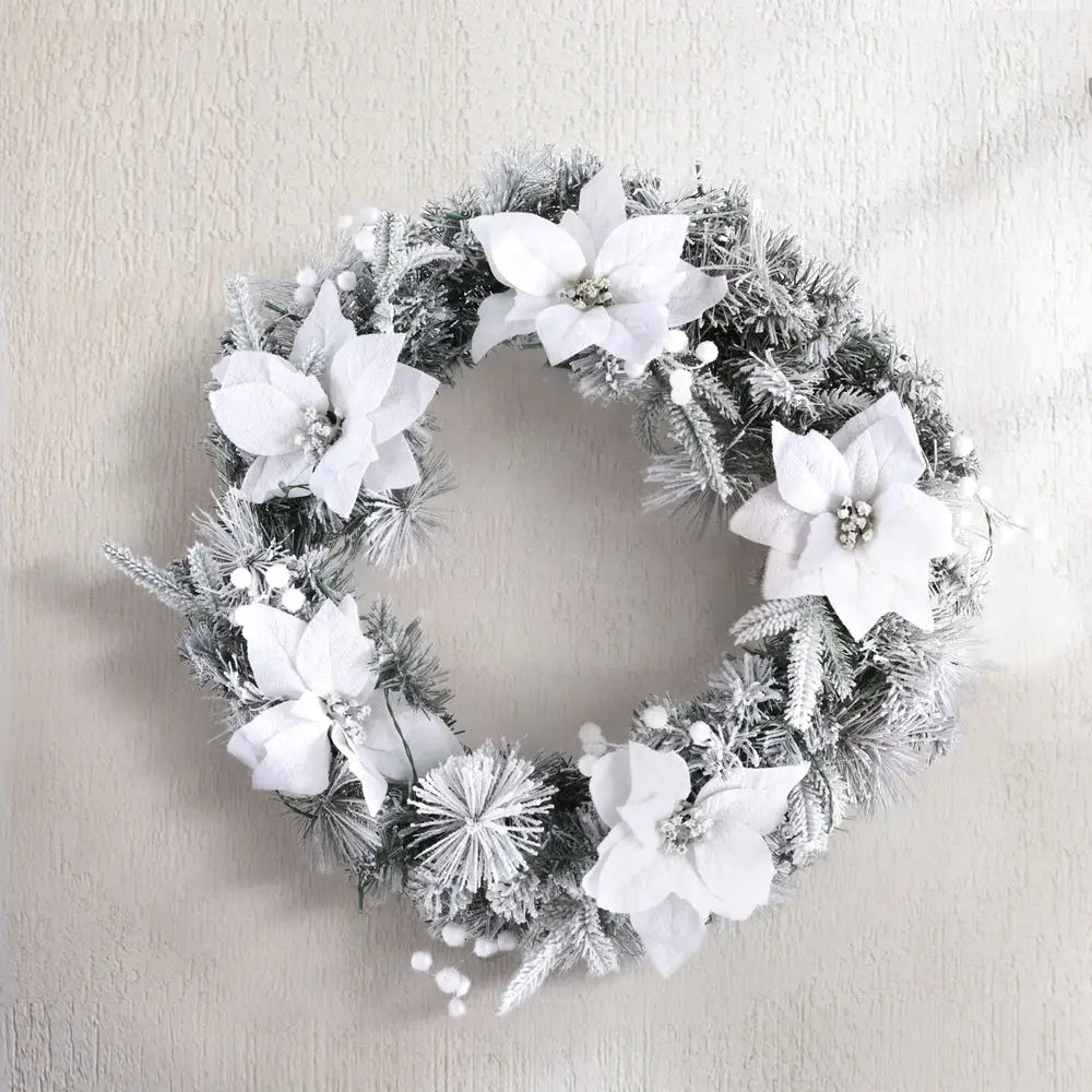 Jingle Jollys 60cm Christmas Wreath LED Lights Snowy Flowers Garland Party Decor - Occasions > Christmas > Christmas