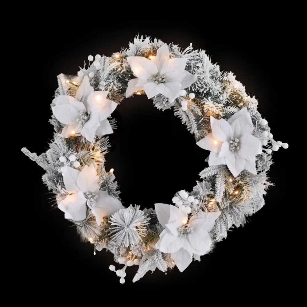 Jingle Jollys 60cm Christmas Wreath LED Lights Snowy Flowers Garland Party Decor - Occasions > Christmas > Christmas