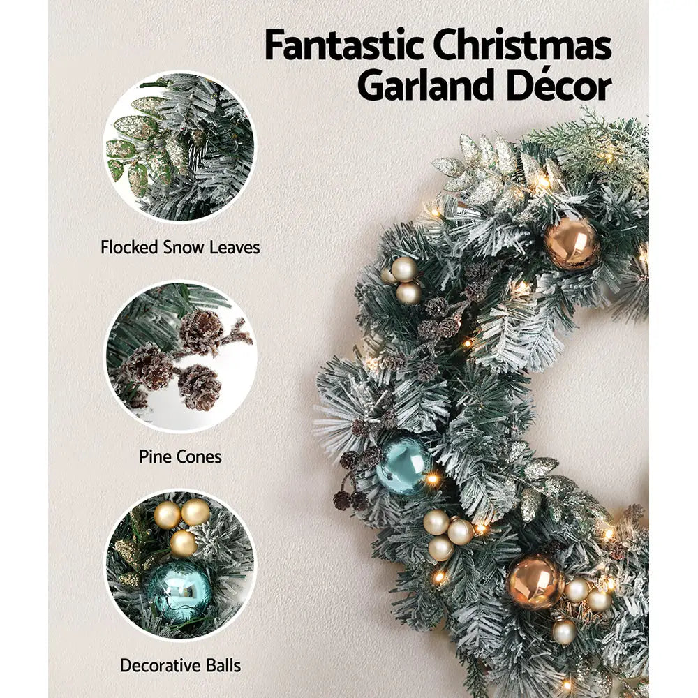 Jingle Jollys 60cm Christmas Wreath with LED Lights Snowy Garland Xmas Decor - Occasions > Christmas > Christmas