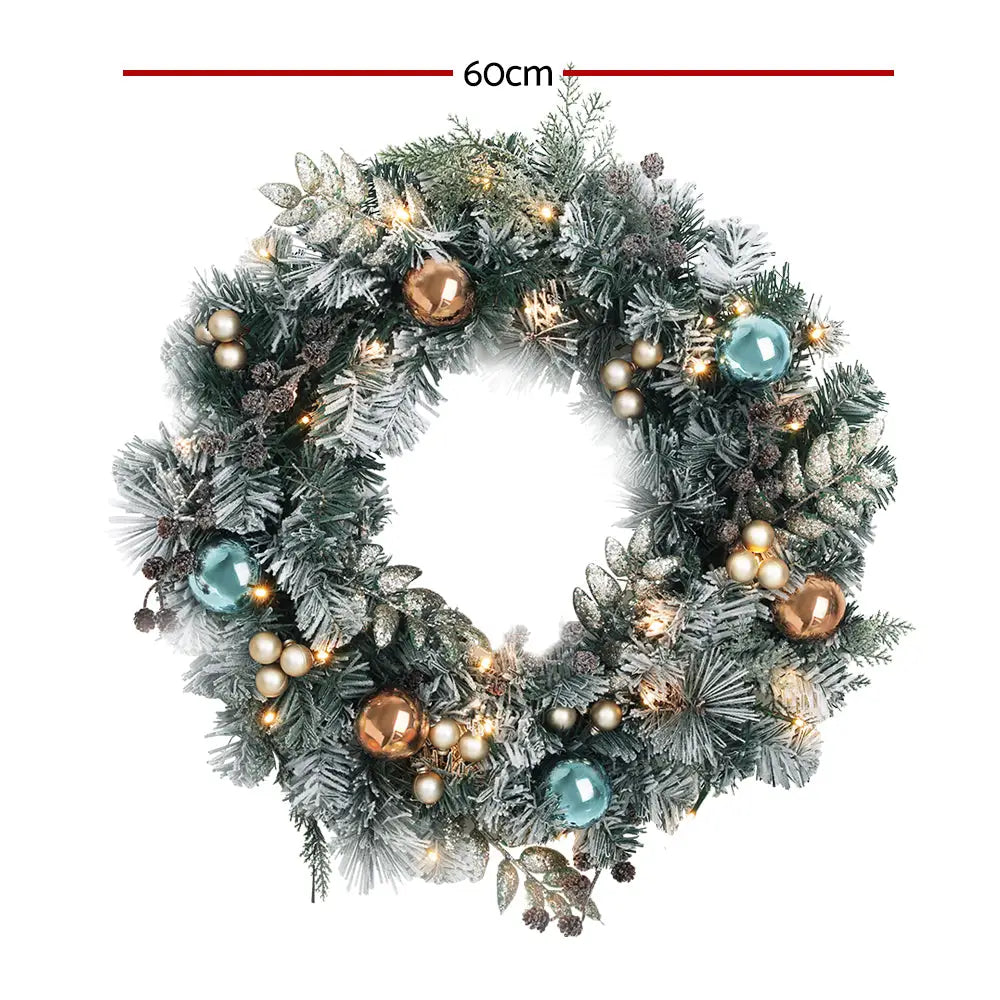 Jingle Jollys 60cm Christmas Wreath with LED Lights Snowy Garland Xmas Decor - Occasions > Christmas > Christmas