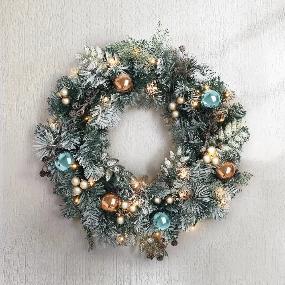 Jingle Jollys 60cm Christmas Wreath with LED Lights Snowy Garland Xmas Decor - Occasions > Christmas > Christmas
