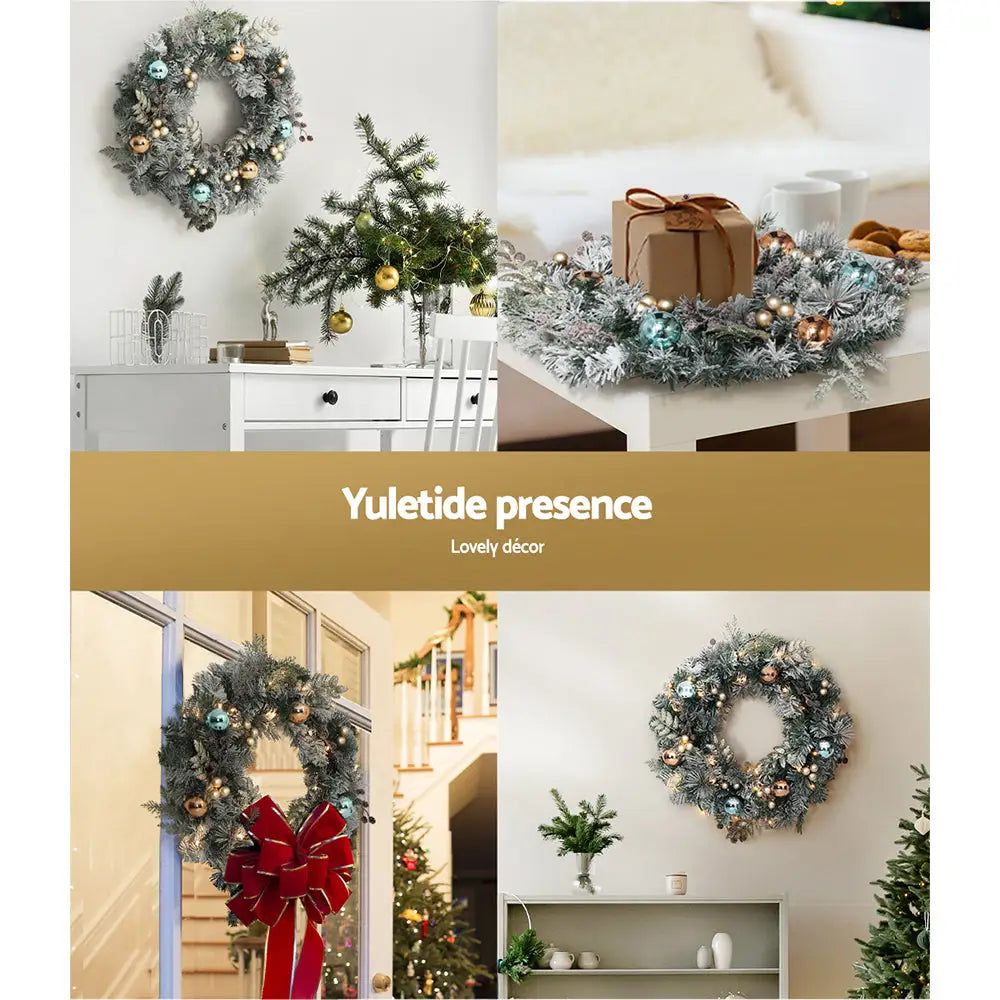 Jingle Jollys 60cm Christmas Wreath with LED Lights Snowy Garland Xmas Decor - Occasions > Christmas > Christmas
