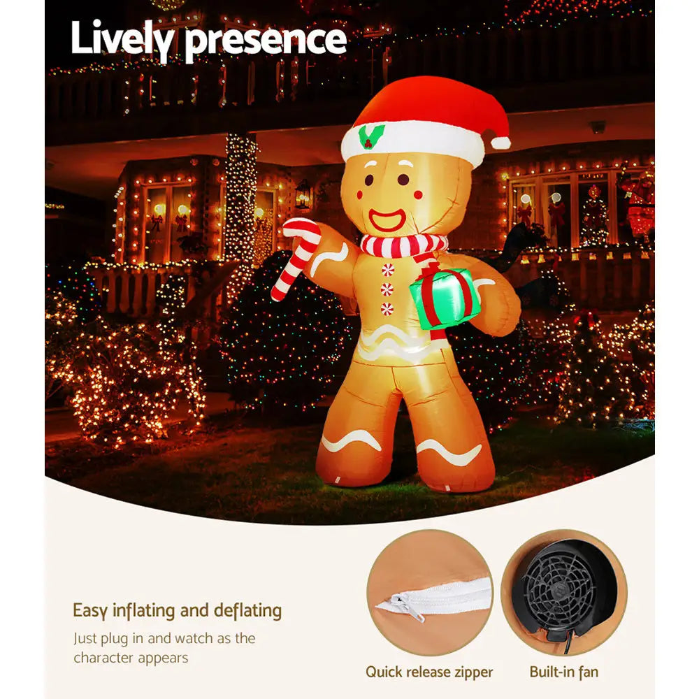 Jingle Jollys Christmas Inflatable Gingerbread Man 2.4M Illuminated Decorations - Occasions > Christmas > Christmas