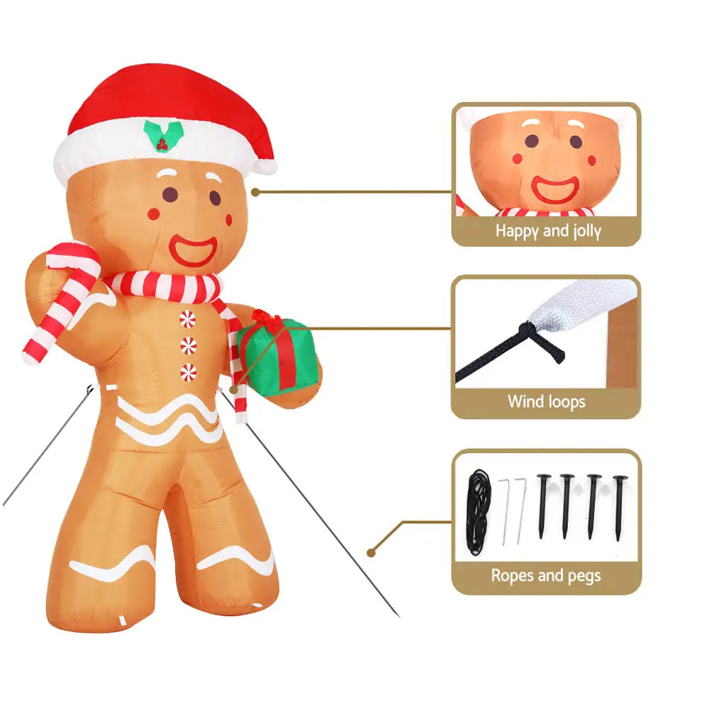 Jingle Jollys Christmas Inflatable Gingerbread Man 2.4M Illuminated Decorations - Occasions > Christmas > Christmas