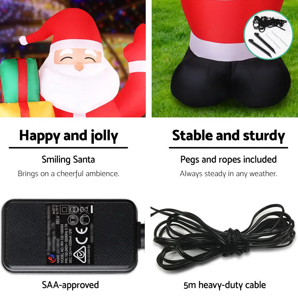 Jingle Jollys Christmas Inflatable Santa 2.4M Illuminated Decorations - Occasions > Christmas > Christmas Decorations