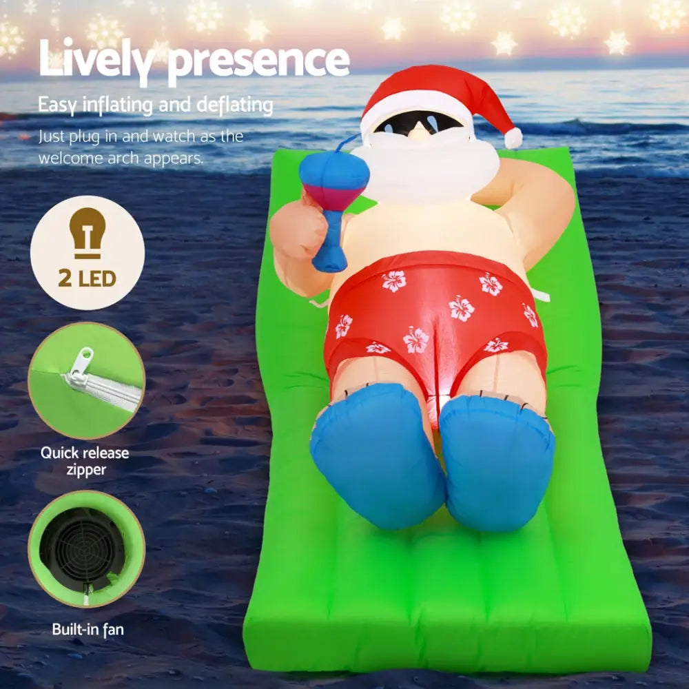 Jingle Jollys Christmas Inflatable Santa Bench 1.8M LED Illuminated Decorations - Occasions > Christmas > Christmas