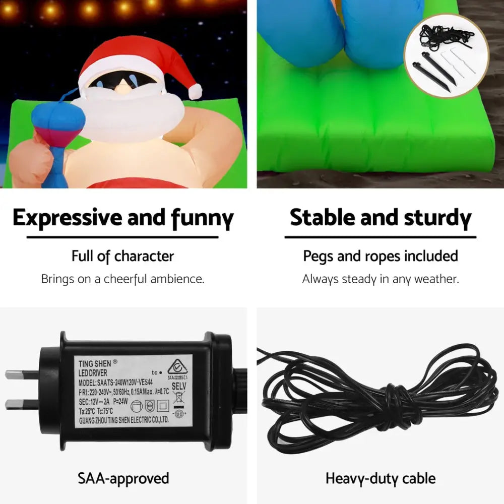 Jingle Jollys Christmas Inflatable Santa Bench 1.8M LED Illuminated Decorations - Occasions > Christmas > Christmas