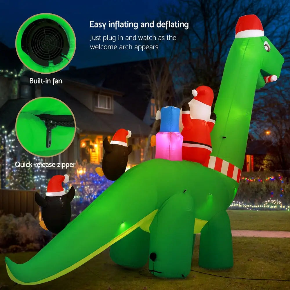 Jingle Jollys Christmas Inflatable Santa Dinosaur 3.8M Illuminated Decorations - Occasions > Christmas > Christmas