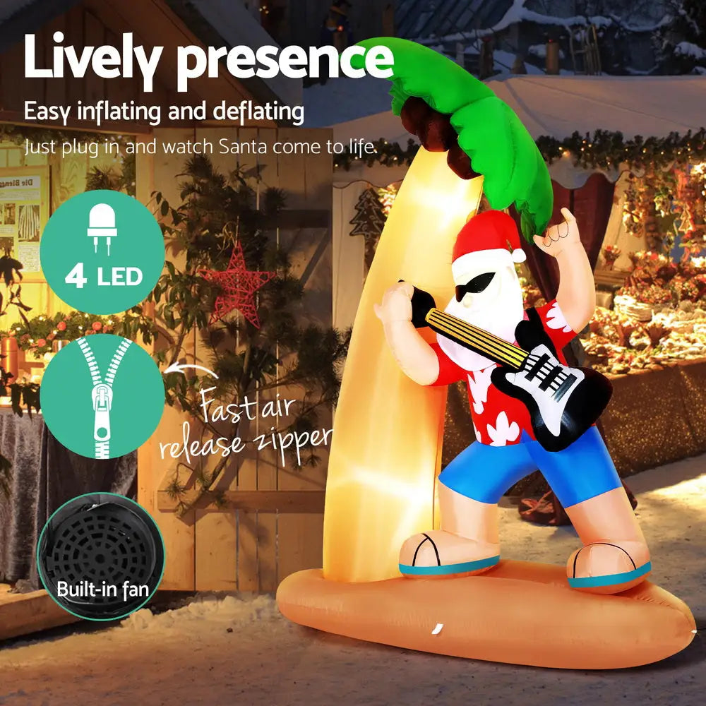 Jingle Jollys Christmas Inflatable Santa Guitar 2.1M Led Illuminated Decorations - Occasions > Christmas > Christmas