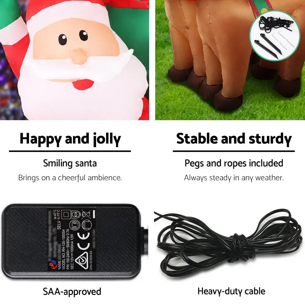 Jingle Jollys Christmas Inflatable Santa Sleigh 2.2M Illuminated Decorations - Occasions > Christmas > Christmas