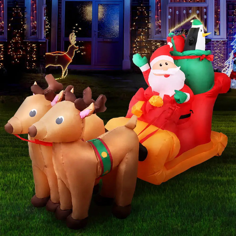 Jingle Jollys Christmas Inflatable Santa Sleigh 2.2M Illuminated Decorations - Occasions > Christmas > Christmas